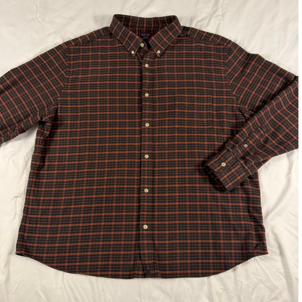 UNTUCKit Martino Orange Black Plaid Flannel Shirt Mens 3XL Lumberjack Cabin